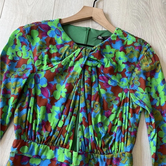 Zara Multicolor Floral Long Sleeve mini body-con Dress XS - Picture 4 of 11